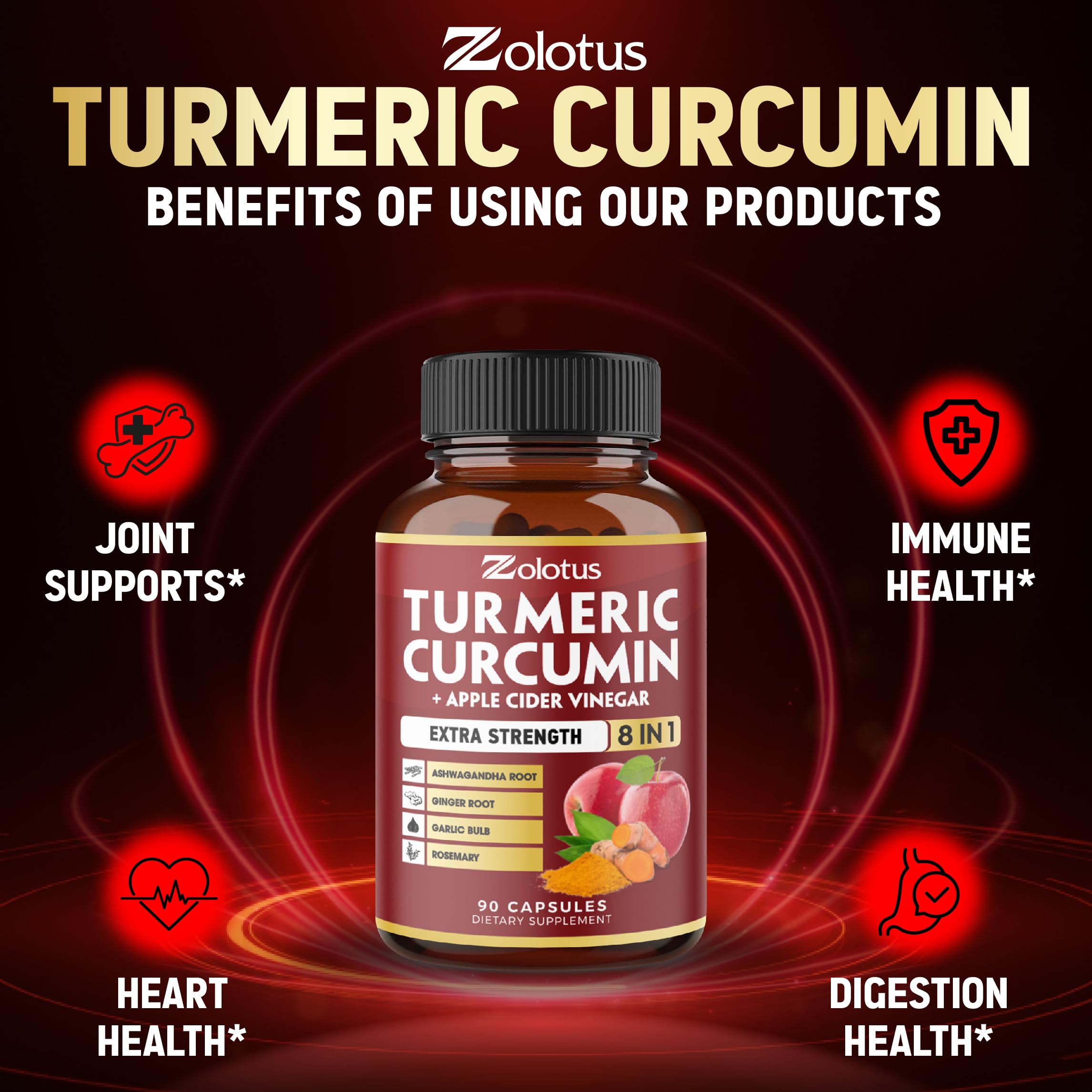 7 in 1 Turmeric Curcumin + Apple Cider Vinegar Capsules – 3 Month Supply