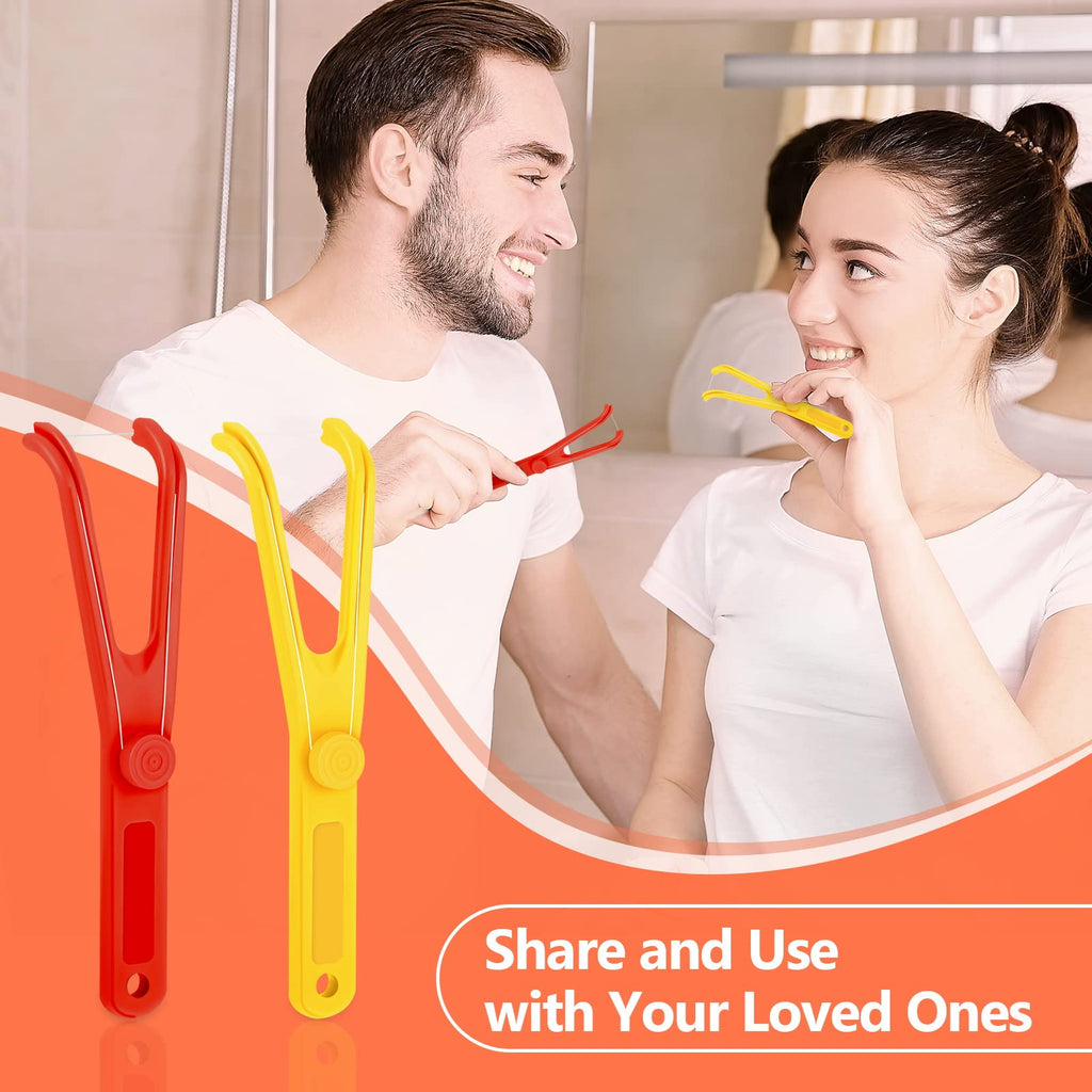 Chengu 4-Piece Dental Floss Holder – Reusable Flosser, Flossmate Handle (Red & Yellow)
