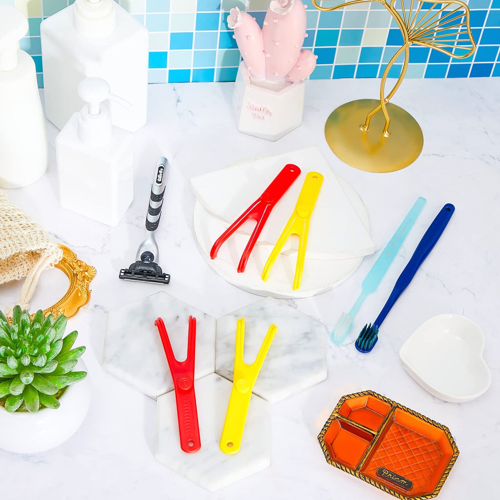 Chengu 10 Pieces Dental Floss Holder - Reusable Y-Shape Flosser (Red & Yellow)
