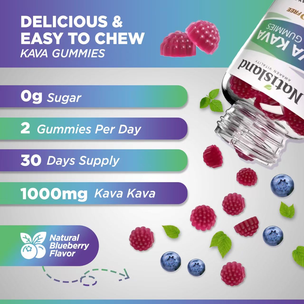 Chewable Kava Kava Gummies with Ashwagandha & L-Theanine – 60 Count, Sugar-Free & Vegan