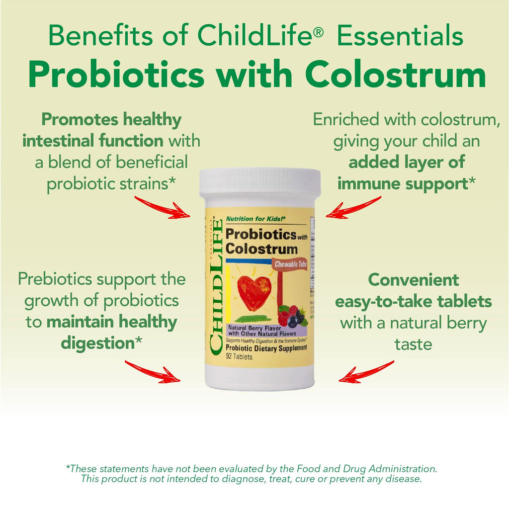 ChildBiotics for Kids with Colostrum – Gluten Free Probiotics (92 Tablets) | Natural Berry