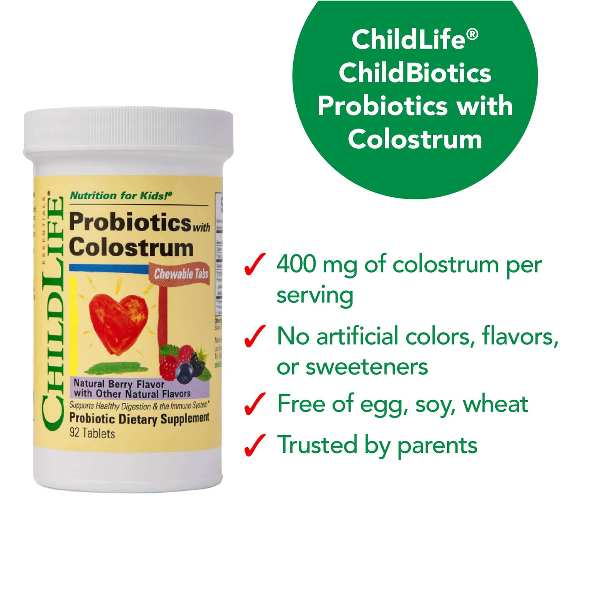 ChildBiotics for Kids with Colostrum – Gluten Free Probiotics (92 Tablets) | Natural Berry