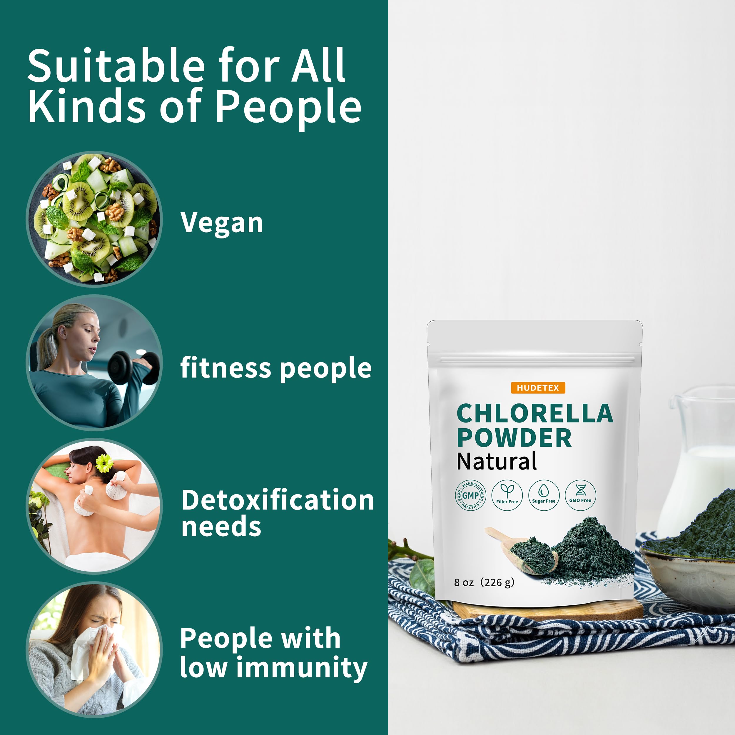 Chlorella Powder Natural – Immune & Liver Support, Vegan Protein, 8 oz