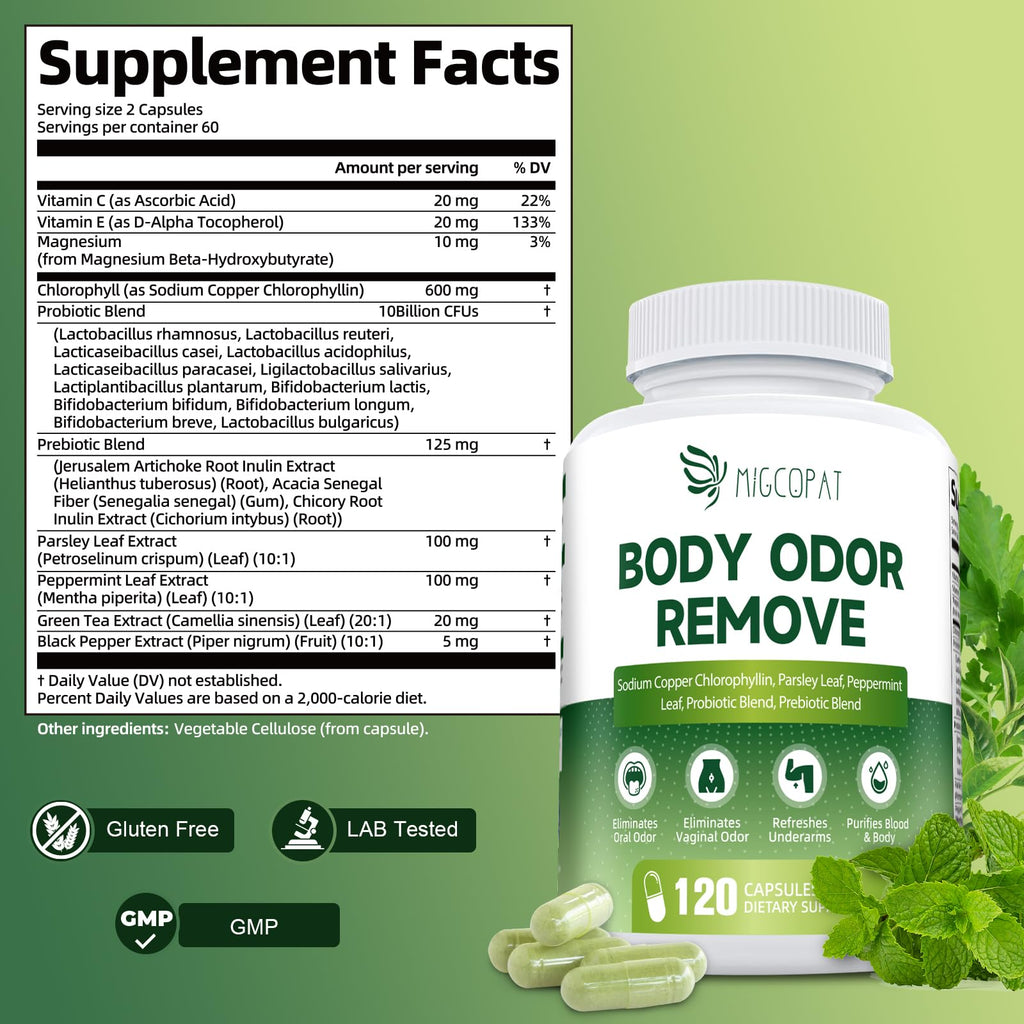 Chlorophyll Body Deodorizing Capsule - 10B CFU Probiotics, 120 Caps