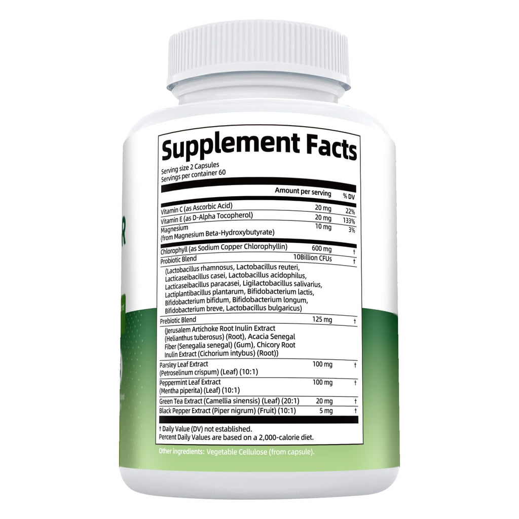 Chlorophyll Body Deodorizing Supplement – 120 Caps, Parsley & Peppermint