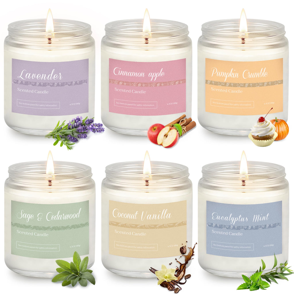 Christmas Candle Gift Set, 6 Natural Soy Wax Candles for Home, Long Burning Holiday Aromatherapy Set with Cinnamon Apple & Vanilla, Perfect Christmas Gifts for Women, Men, Friends & Family
