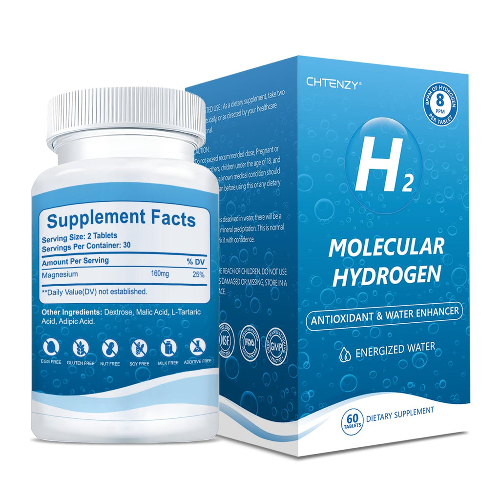 CHTENZY Hydrogen Water Tablets – 8 PPM H2, Magnesium Electrolyte, Orange Flavor, 60 Count