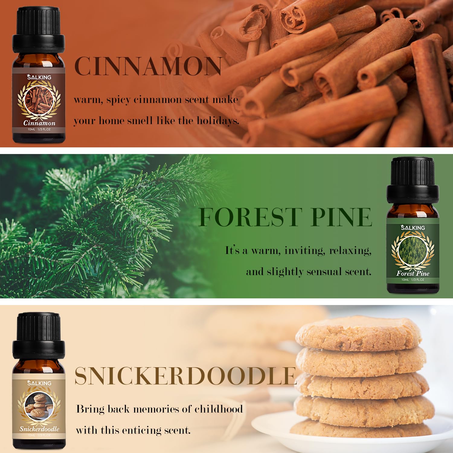 SALKING Autumn Fragrance Oils – Premium Fall Essential Oils for Diffuser, Soap & Candle Making | Cinnamon, Pumpkin Spice, Apple Cider, Vanilla, Pine, Snickerdoodle