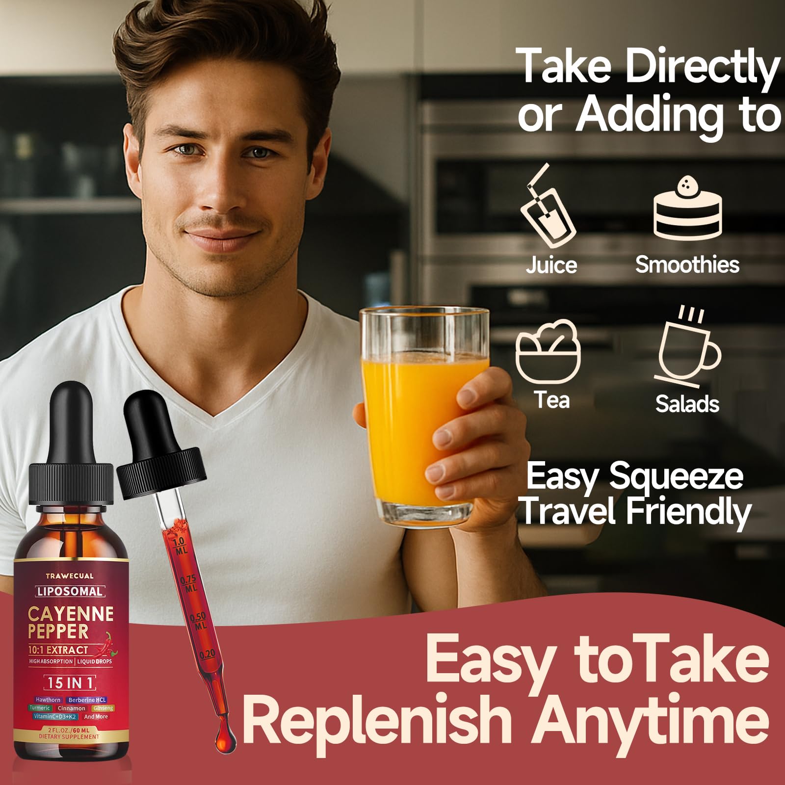 Liposomal Cayenne Pepper Liquid Drops – 15-in-1 Formula with D3, K2, Berberine for Circulation, Metabolism & Digestion | 1 fl oz