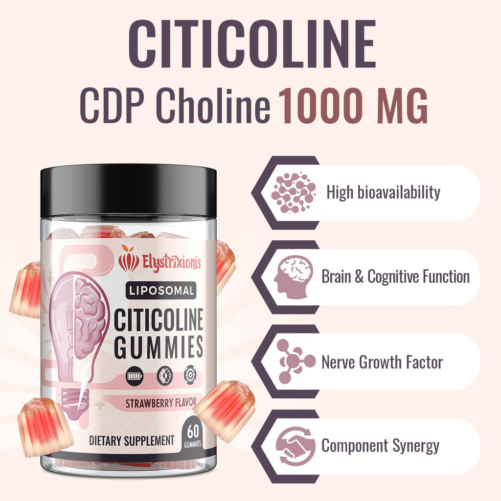 Citicoline CDP Choline Supplement for Memory & Focus | 1000mg + Lion's Mane 500mg | 60 Count