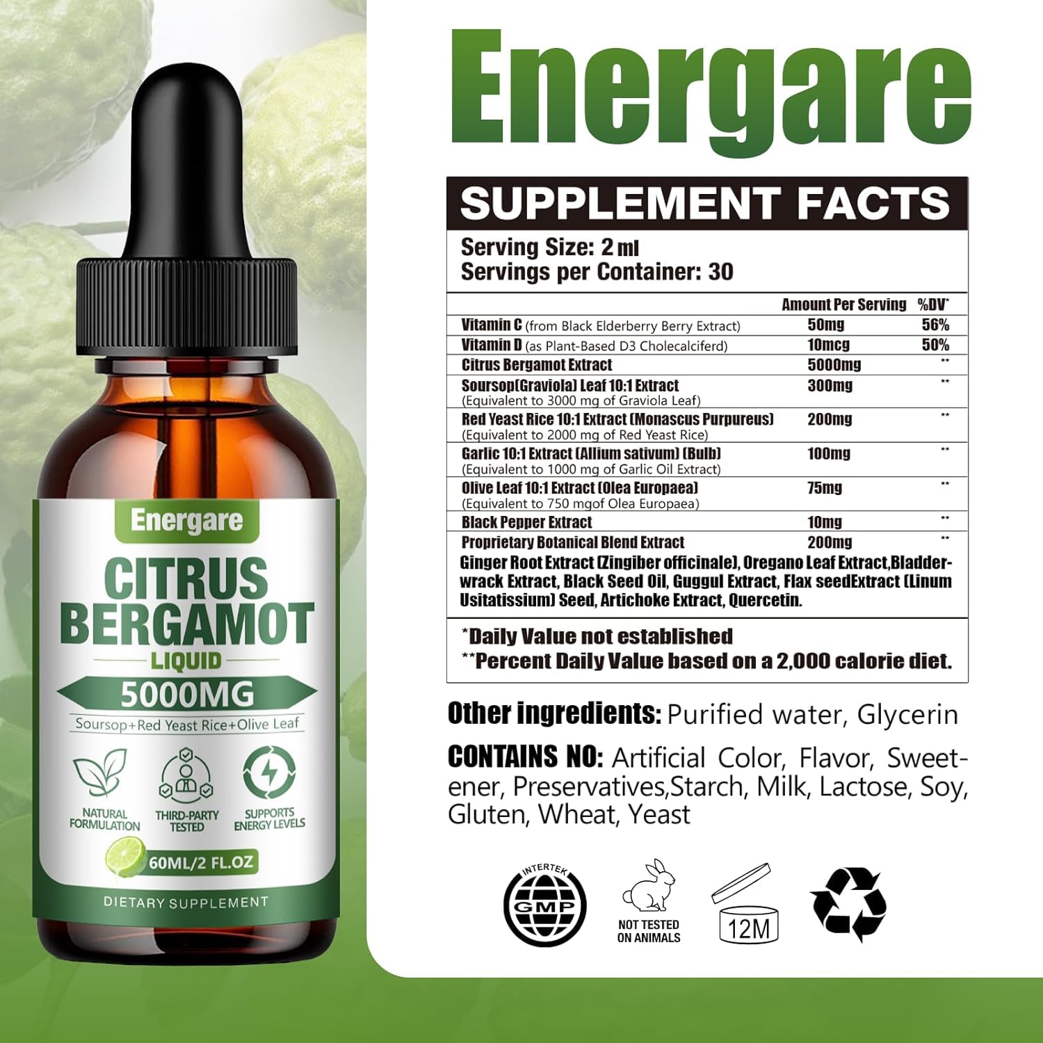 2 Pack Citrus Bergamot Liquid Drops 5000mg – Cholesterol Support (4 oz)