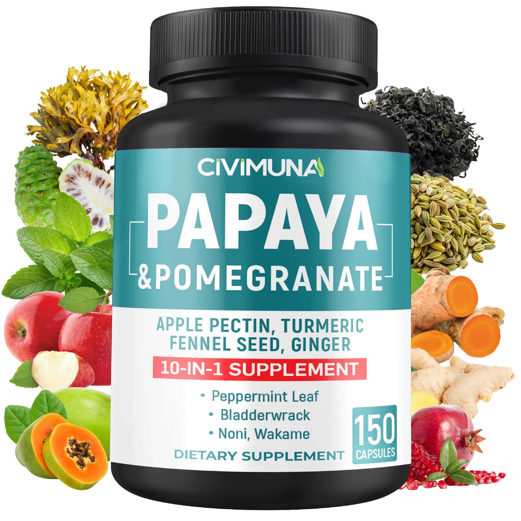CIVIMUNA Papaya Capsules – 150 Capsules, 5 Months Supply | Papaya, Pomegranate & Apple Pectin