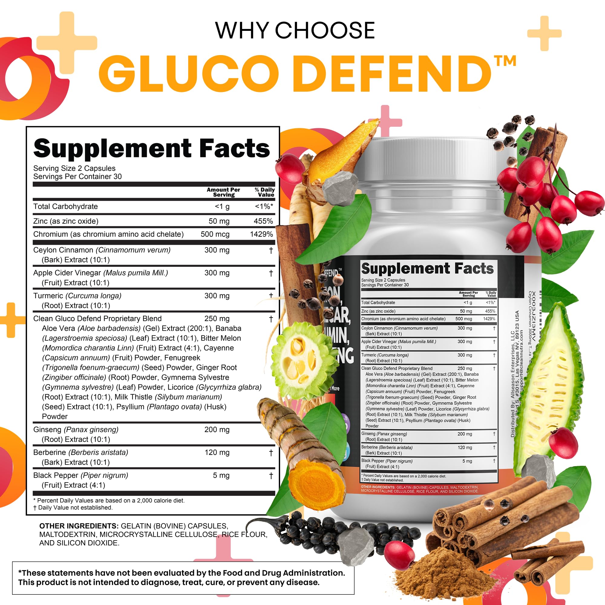 Clean Nutraceuticals Ceylon Cinnamon & Berberine Capsules with Apple Cider Vinegar – 16-in-1 Formula