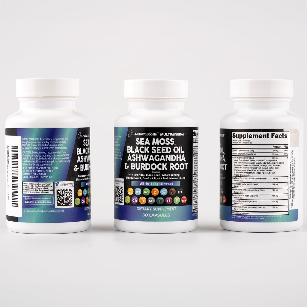 Clean Nutraceuticals 15-in-1 Sea Moss & Black Seed Oil 2-Pack | Ashwagandha Turmeric Blend
