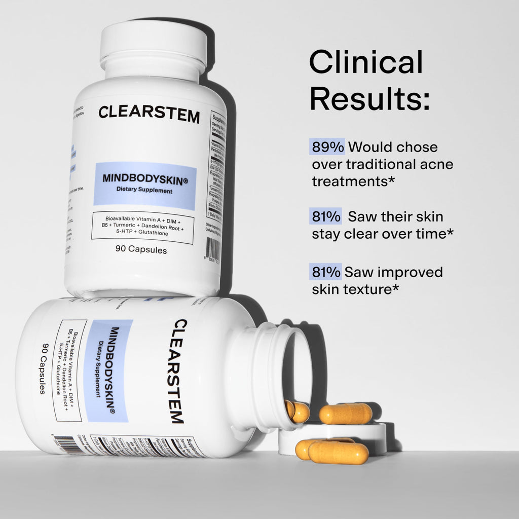 CLEARSTEM MindBodySkin Hormonal Acne Supplement (5-HTP) – Natural DIM, 90 Capsules, Gluten Free & Cruelty Free