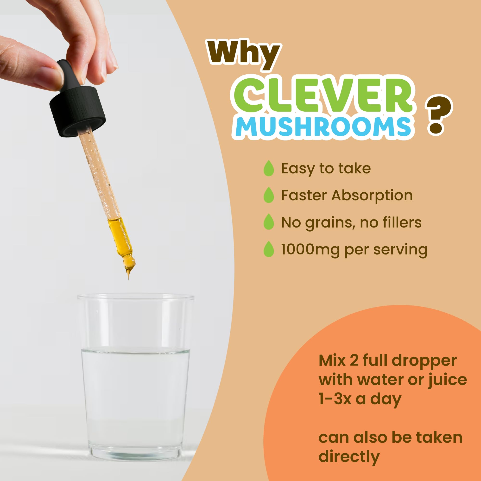 CLEVER MUSHROOMS 6 Blend Liquid Extract – Alcohol-Free, Immune Support & Cognitive Health