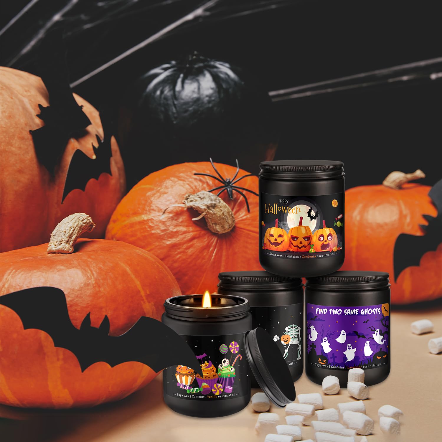CLTNIKET Halloween Scented Candle Set - 4-Pack 7oz Soy Candles