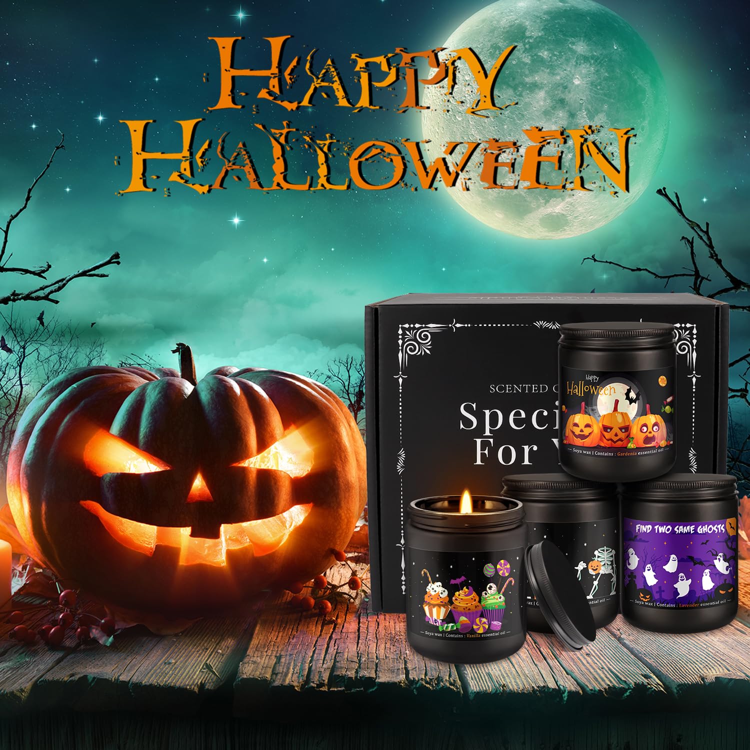 CLTNIKET Halloween Scented Candle Set - 4-Pack 7oz Soy Candles