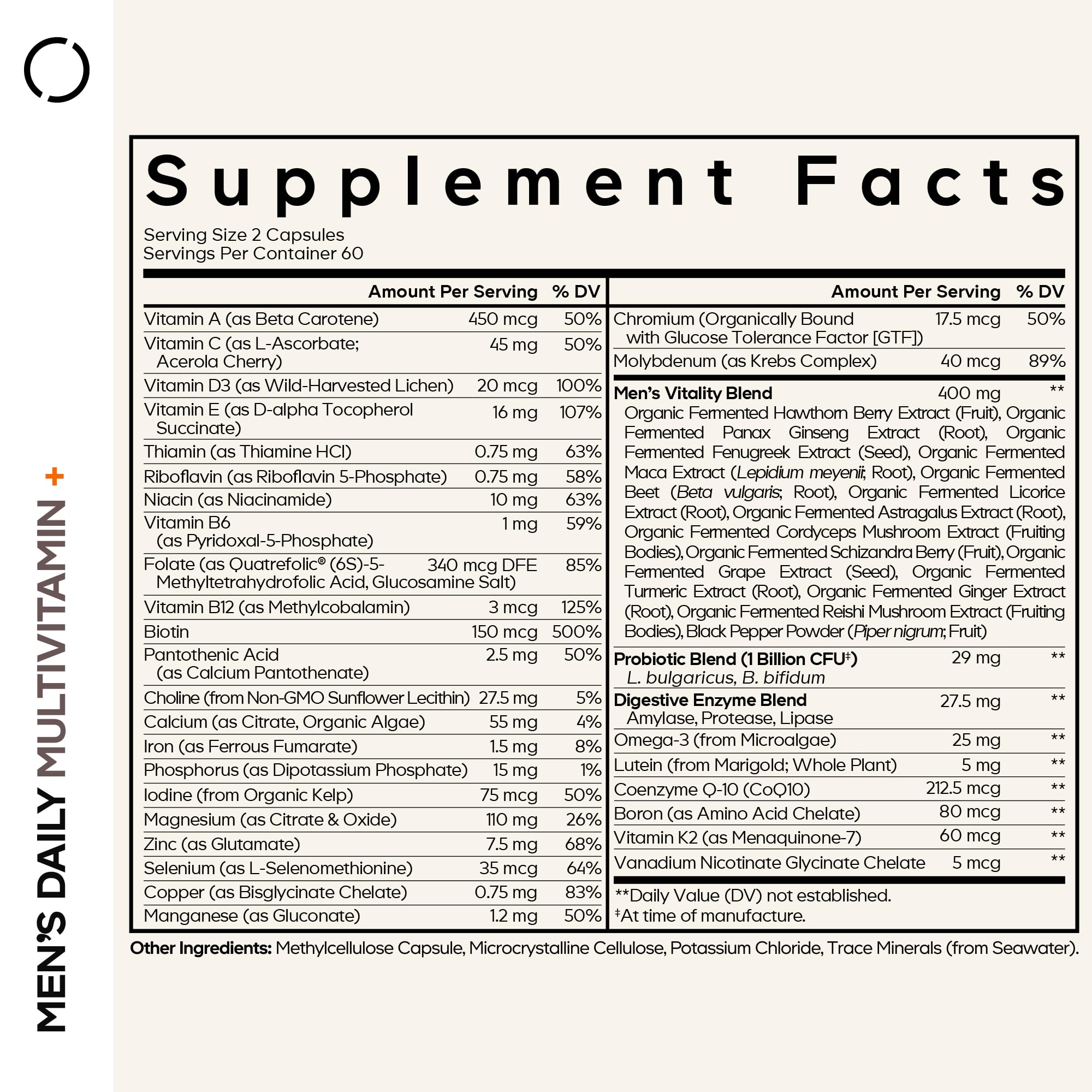Codeage Men’s Daily Multivitamin – 25+ Vitamins, Organic Whole Foods, 120 Capsules