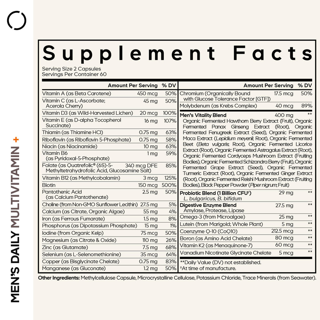 Codeage Men’s Daily Multivitamin – 25+ Vitamins & Minerals, Organic Whole Foods, Probiotics, Omega-3, Zinc | 2 Pack