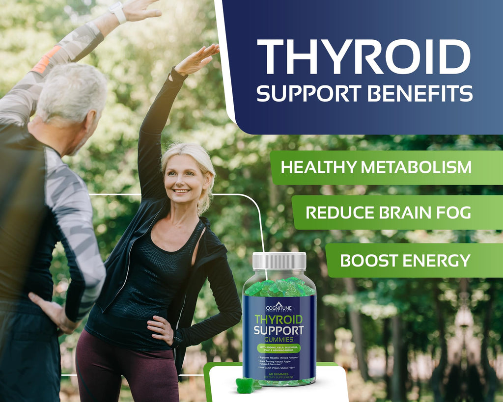 CogniTune Thyroid Support for Women and Men – Apple Flavor Gummies with Iodine, Kelp, Ashwagandha