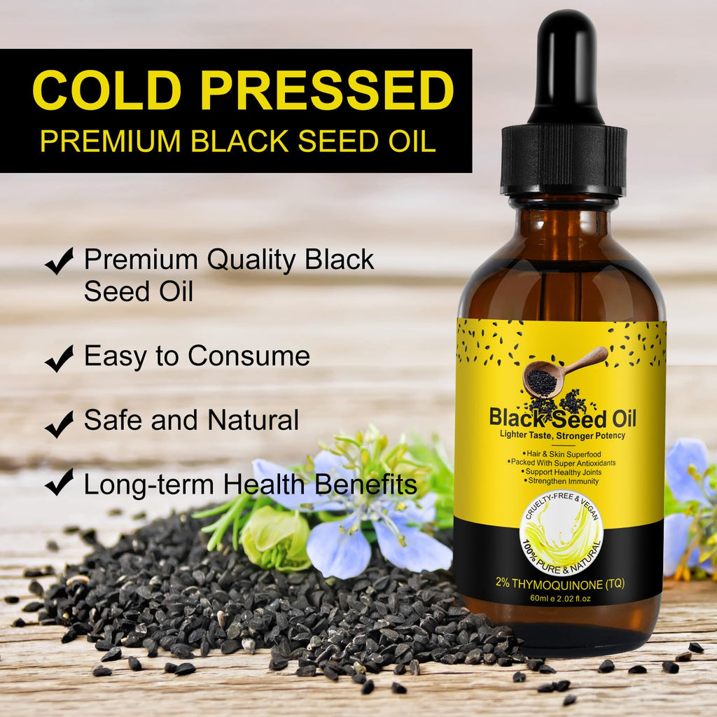 Black Seed Oil – Cold-Pressed, Natural for Hair & Skin Care (2.02 fl oz)