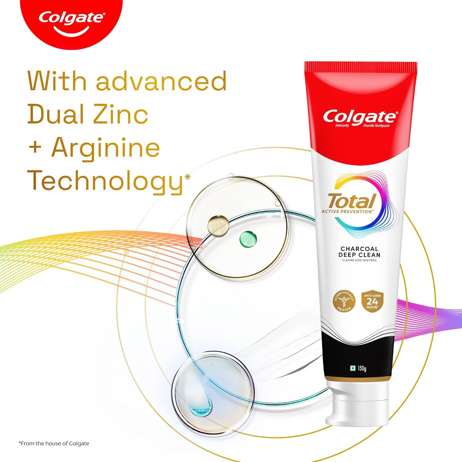 Colgate Total Charcoal Toothpaste Saver Pack – 2x150 g/5.2 oz – Anti-Cavity, Plaque Control + 2 Free Toothbrushes