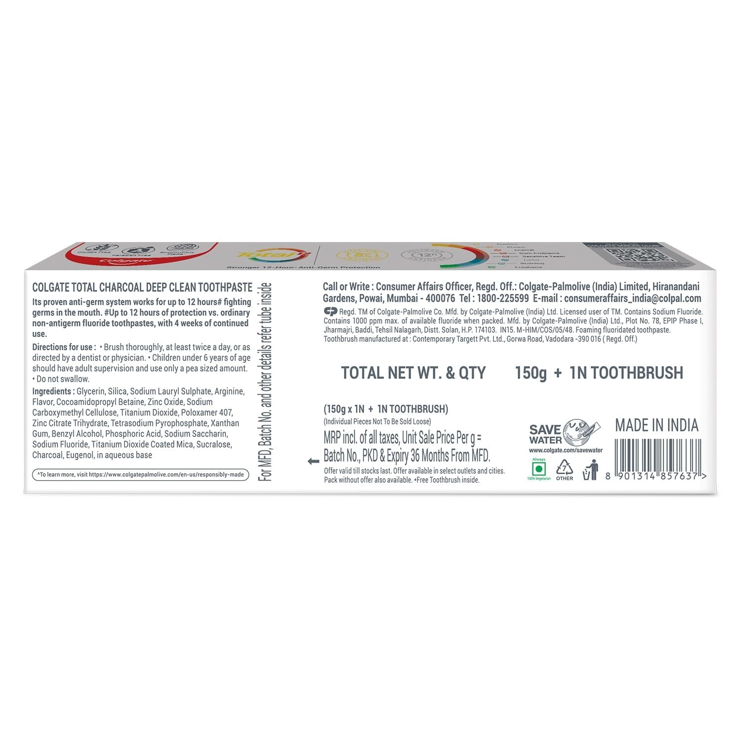 Colgate Total Charcoal Deep Clean Toothpaste 150 g - Whitening and Fresh Breath