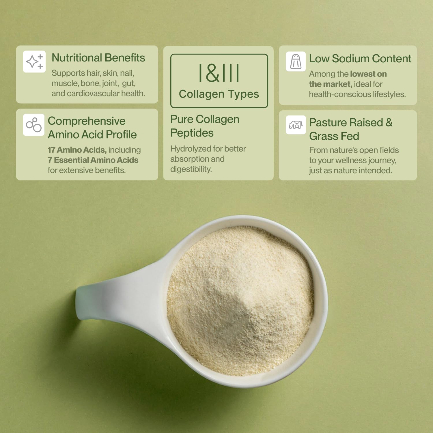 Colla Vita Collagen Peptides Powder - Grass-Fed, Pasture-Raised, Hydrolyzed Type I and III - Unflavored, 32 oz, 90 Servings