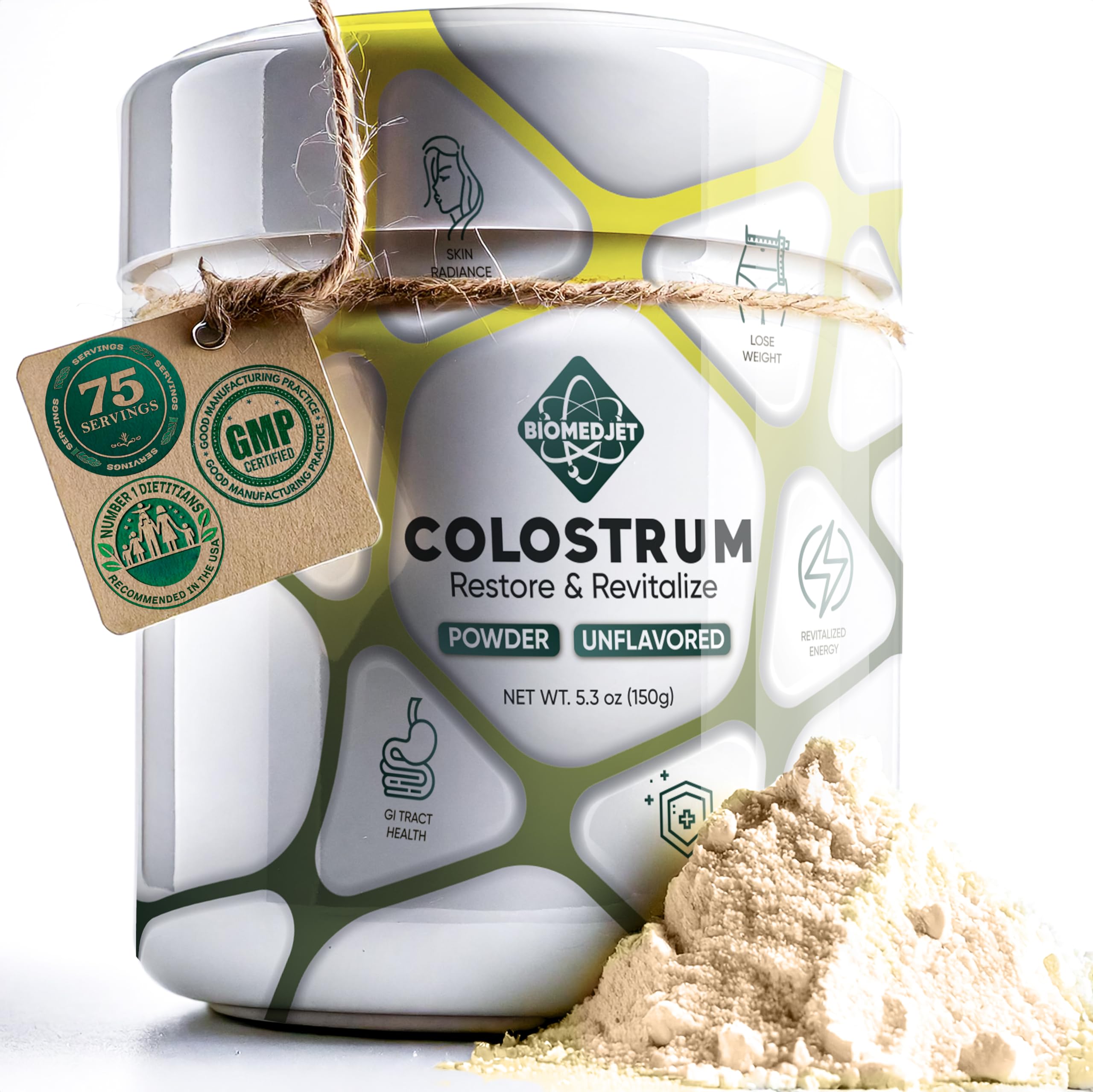 Colostrum Supplement Powder-for Immune Support, Gut Health-Muscle Recovery & Wellness-Natural IgG-Pure Whole Bovine Superfood-Unflavored-75 Servings