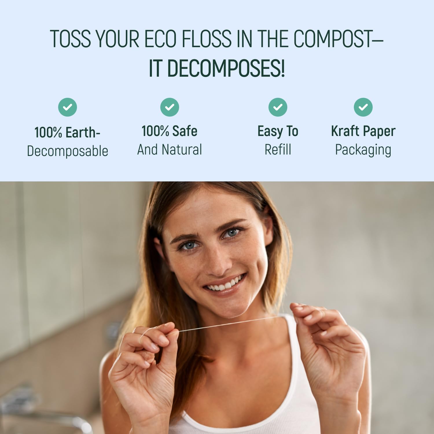Biodegradable Mint Dental Floss - 2x Refillable, Organic, Zero Waste