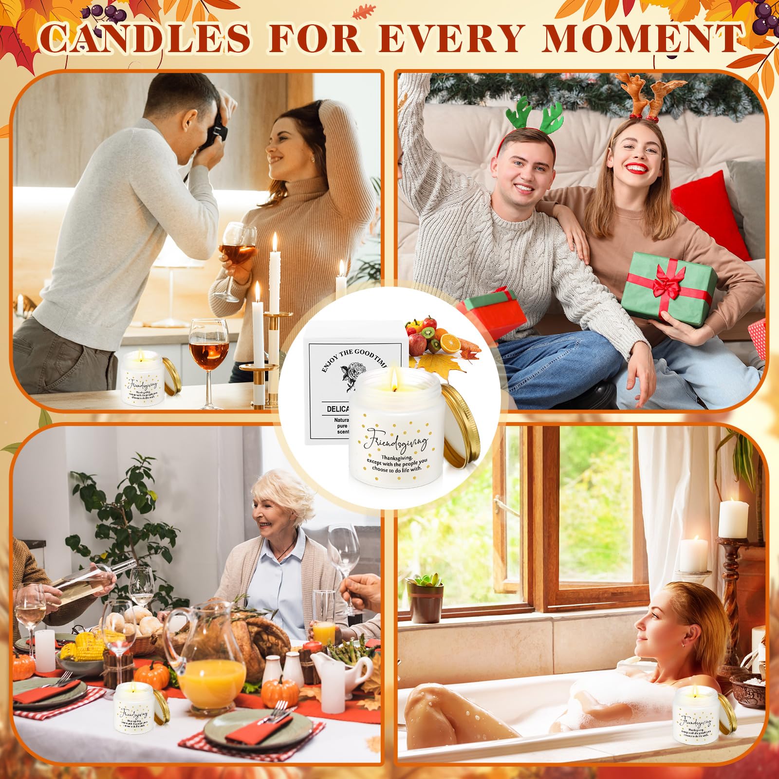Conelist 12-Pcs Thanksgiving Scented Candles Set – 3.5 oz Soy Wax Glass Jars (Friendsgiving Gift)