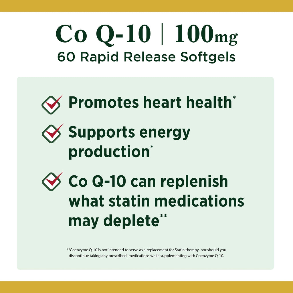 Nature's Bounty CoQ-10 Plus L-Carnitine 100 mg | Heart Health Support | 60 Softgels