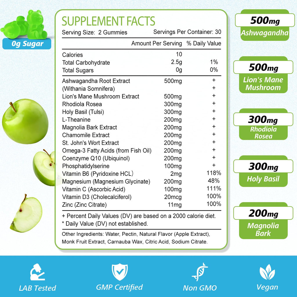 Cortisol Gummies for Women - 16-in-1 Cortisol Support (Apple Flavor, 120 Cts)