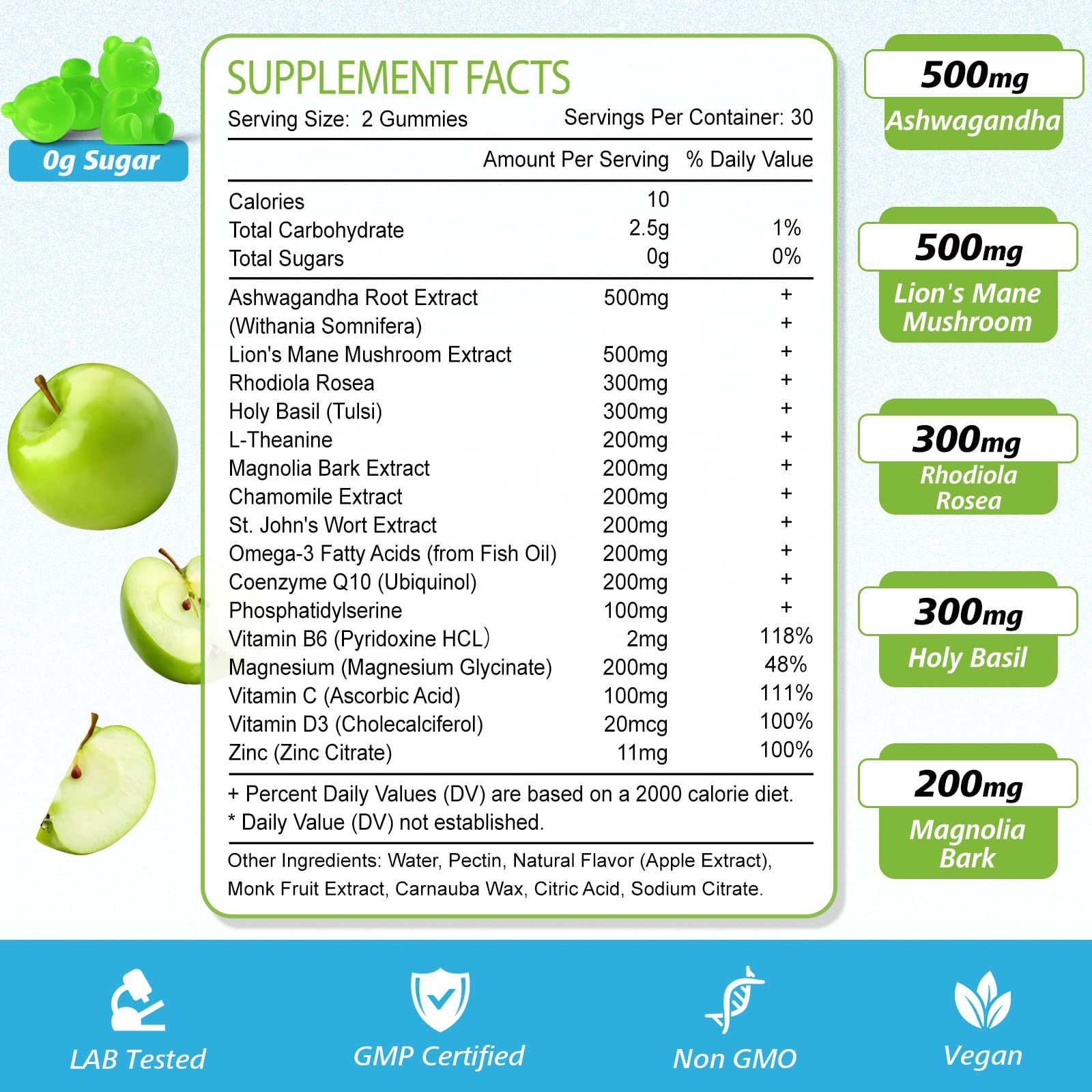 Cortisol Gummies for Women - 16-in-1 Cortisol Support (Apple Flavor, 120 Cts)