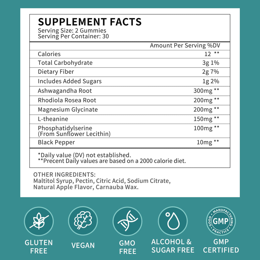 2 Pack Cortisol Gummies for Women – Ashwagandha, Rhodiola, Magnesium | 120 Gummies