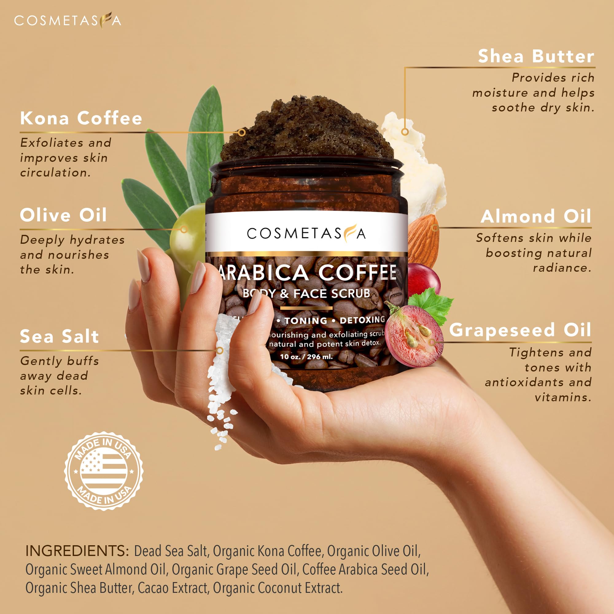 Cosmetasa Massage Oil Kit - Anti-Cellulite Spa Set with Coffee Scrub & Gloves