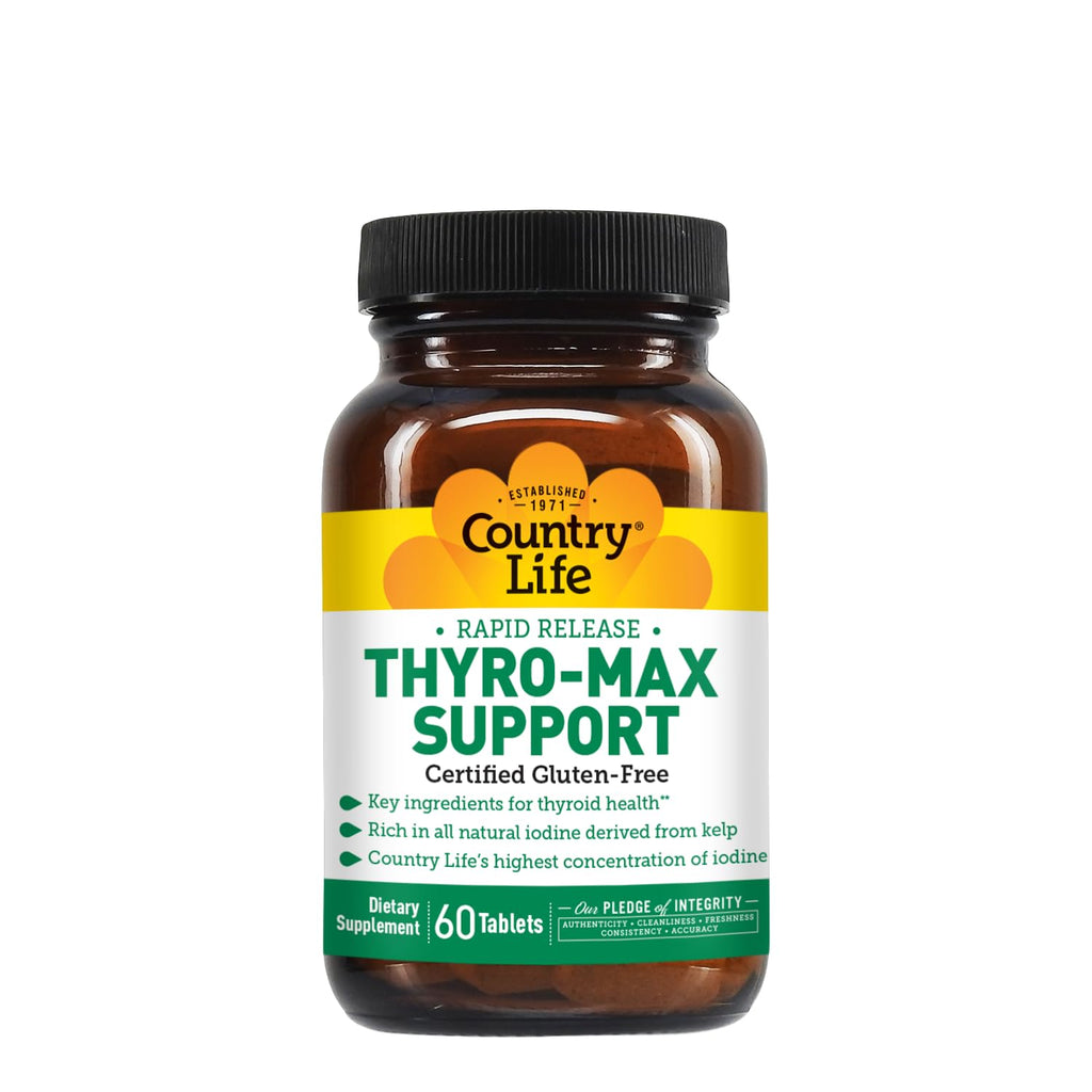 Country Life Thyro-Max Support - Kelp-Derived Iodine & L-Tyrosine Thyroid Supplement for Men and Women - B Vitamins, Gluten-Free, Vegan, Kosher - 60 Capsules (Pack of 2)