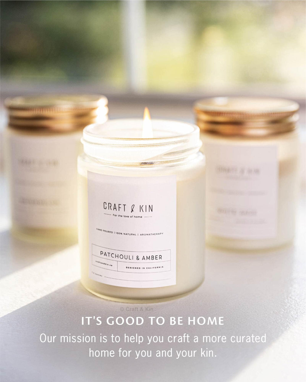 Craft & Kin Patchouli & Amber Christmas Candle — 8 oz, 45-Hour Burn, Natural Soy + Woodwick | Holiday Gifts