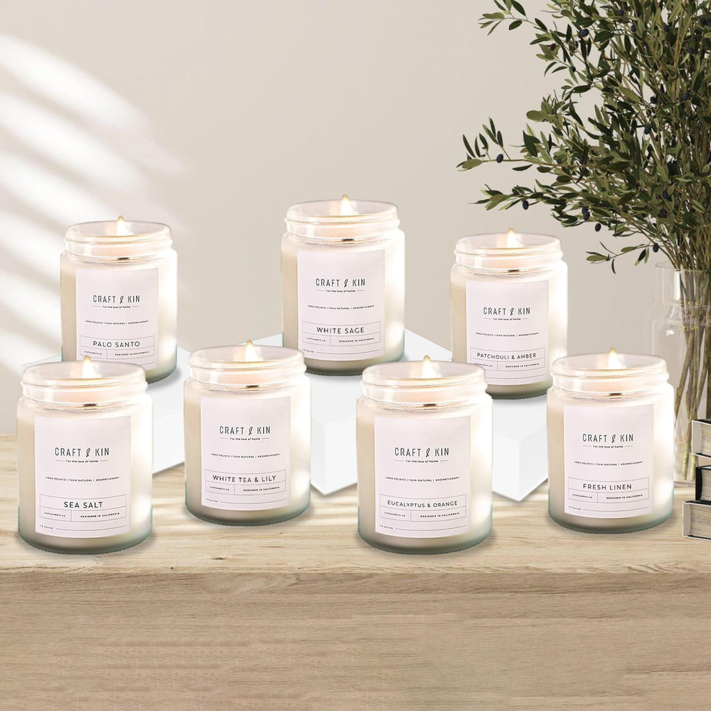 Craft & Kin Patchouli & Amber Christmas Candle — 8 oz, 45-Hour Burn, Natural Soy + Woodwick | Holiday Gifts