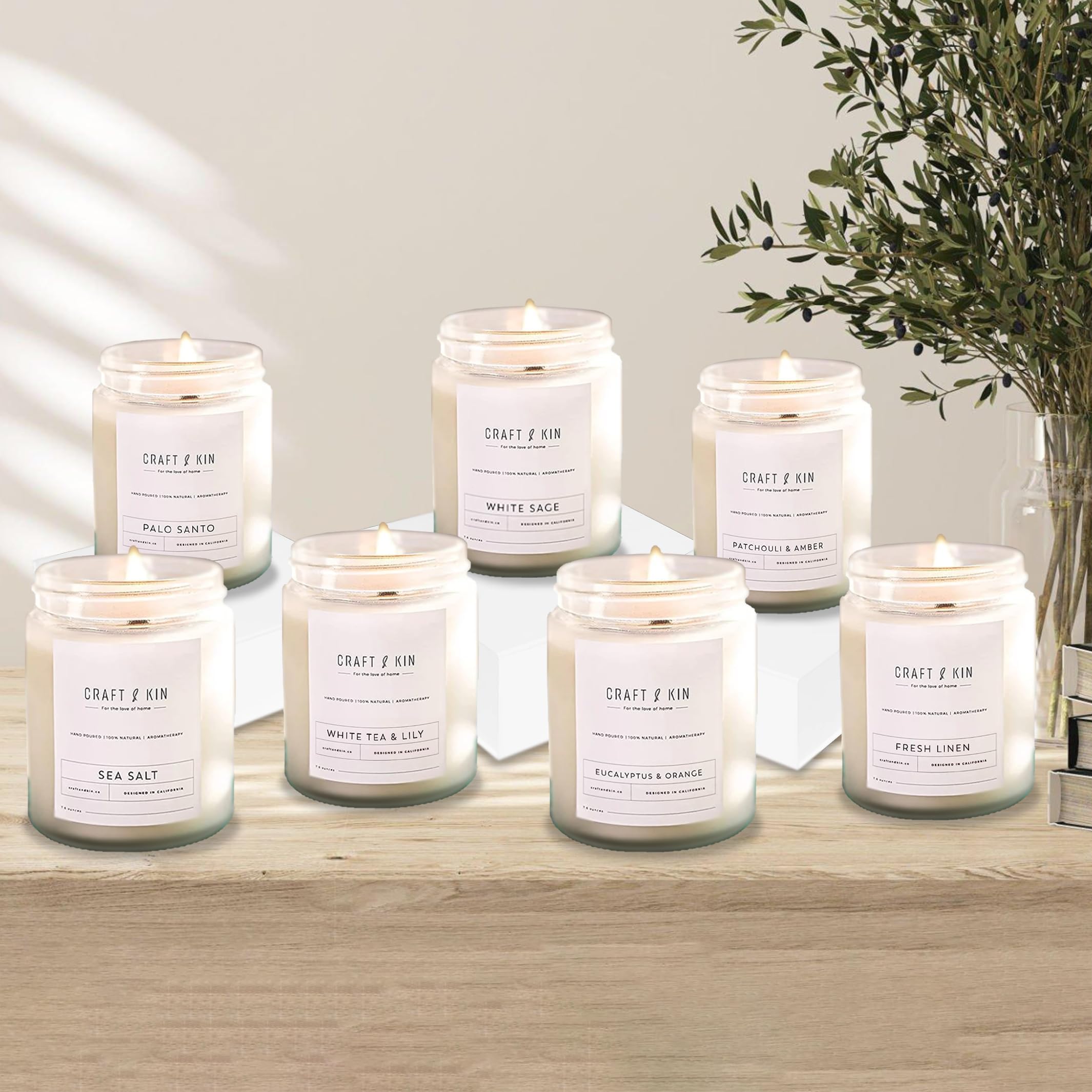 Craft & Kin Patchouli & Amber Christmas Candle — 8 oz, 45-Hour Burn, Natural Soy + Woodwick | Holiday Gifts