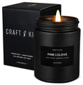 Craft & Kin Premium Pine & Clove Candle | Black Christmas Scented Soy Candle – 7.6oz, 45 Hour Burn Time