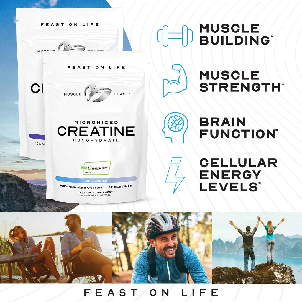 Muscle Feast Creapure – Micronized Creatine Monohydrate Powder (Green Apple, 250g) | Easy Mix, Gluten-Free, Vegan Pre/Post-Workout