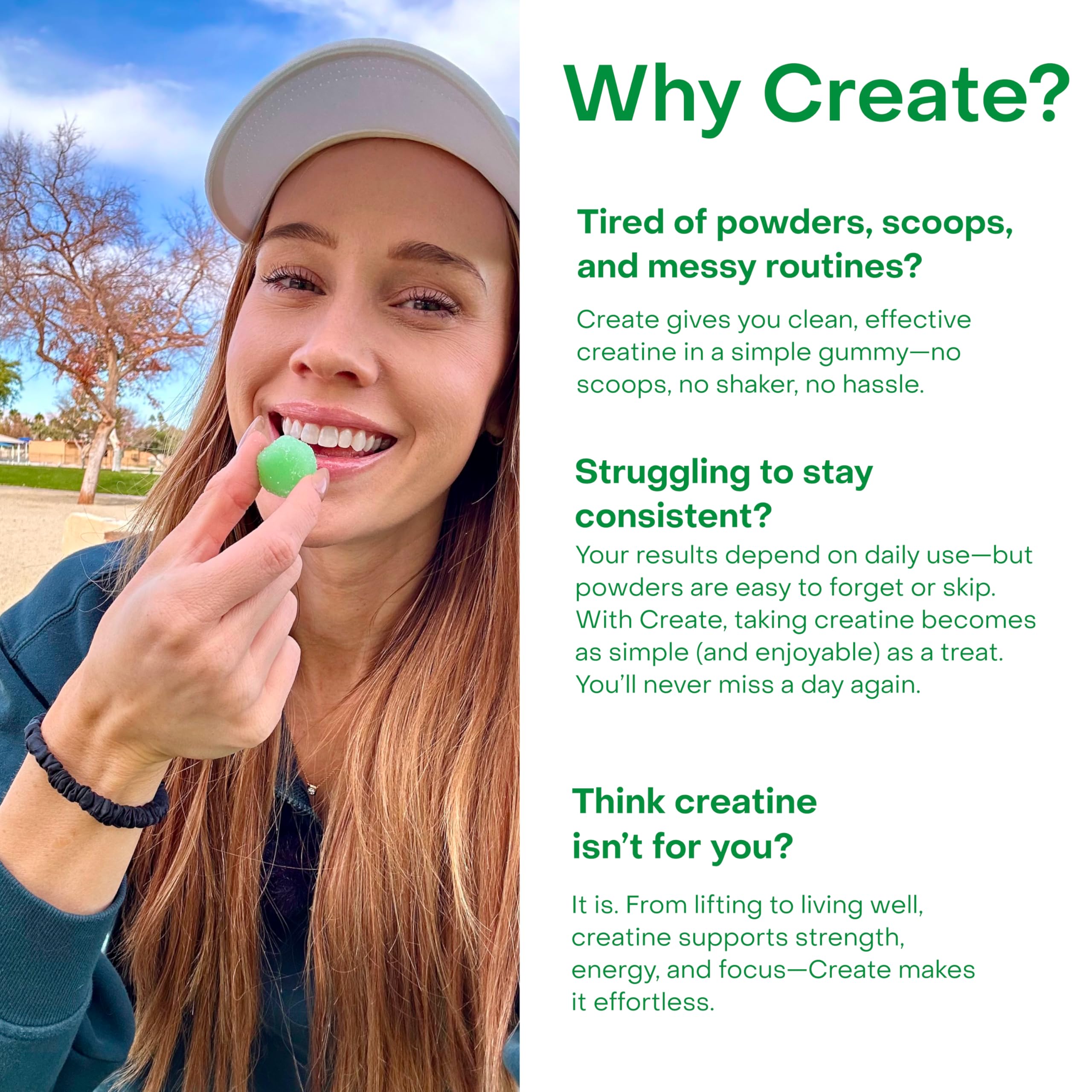 Create Creatine Monohydrate Gummies 1.5g – Vegan, Sour Green Apple