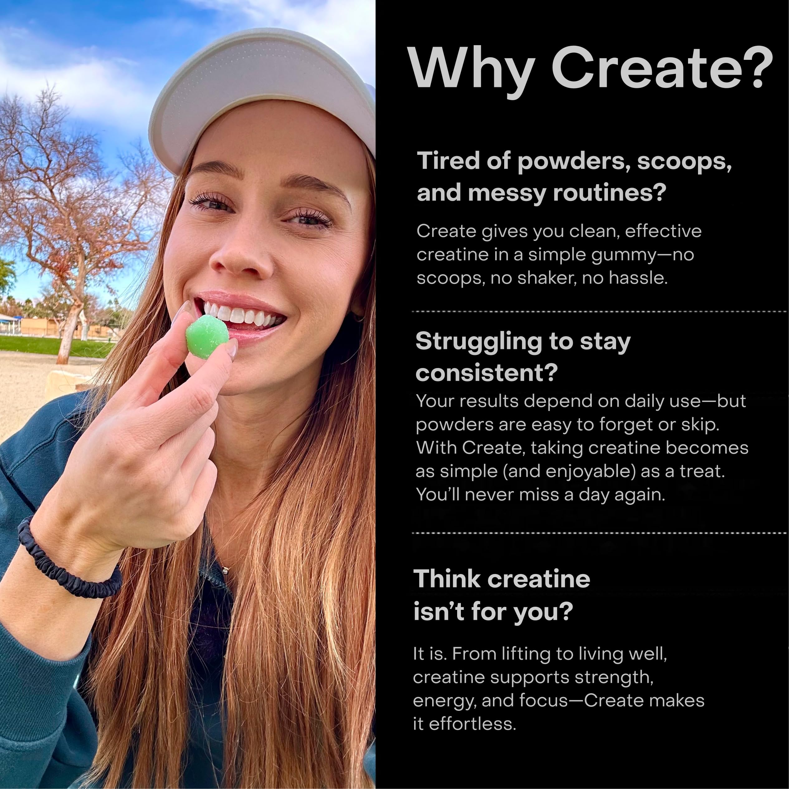 Create Creatine Monohydrate Gummies 1.5g – Vegan, Sour Green Apple