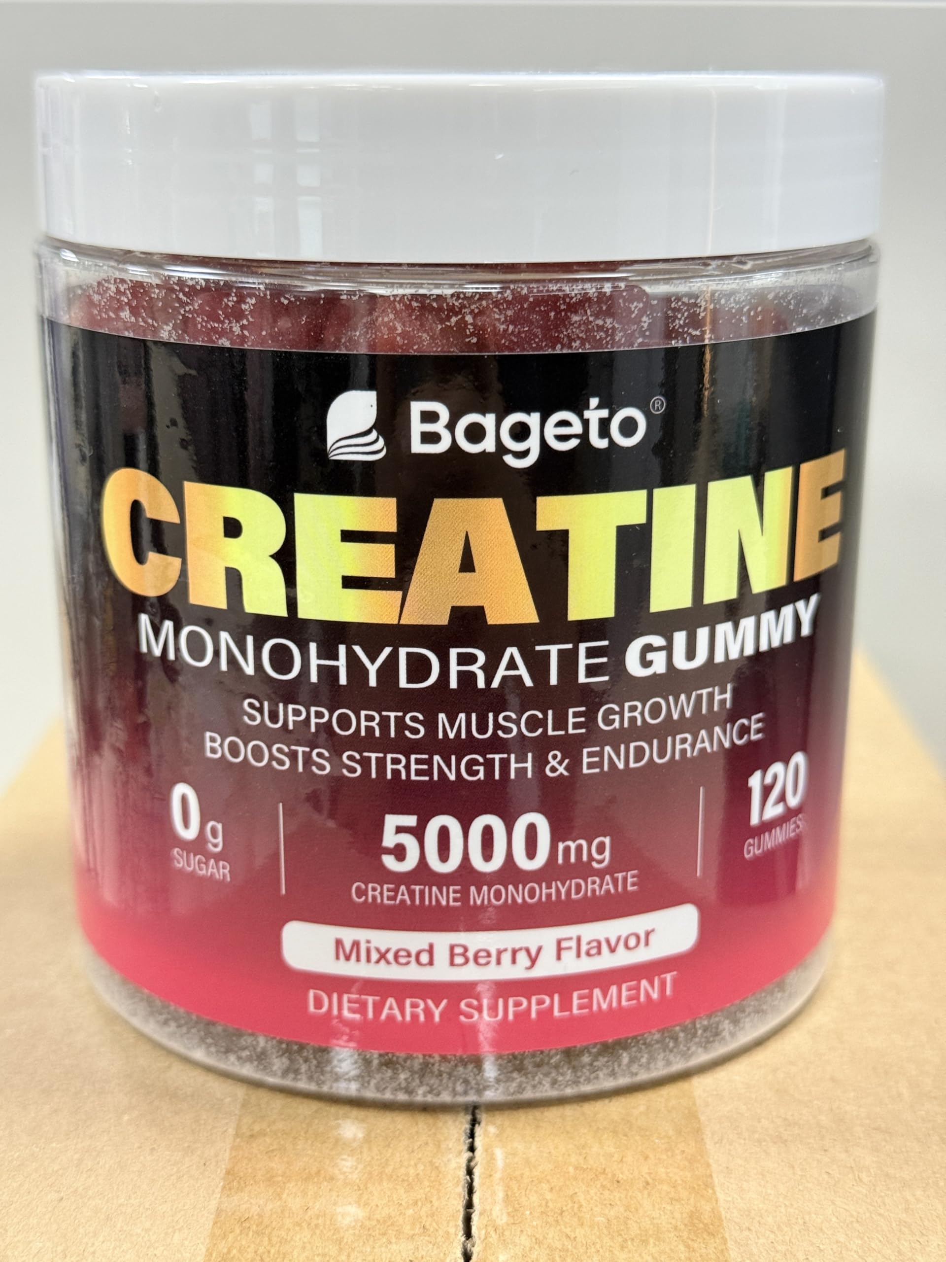 Creatine Monohydrate Gummies - 5g per Serving, Mixed Berry, Orange and Green Apple Flavor, 2-Pack
