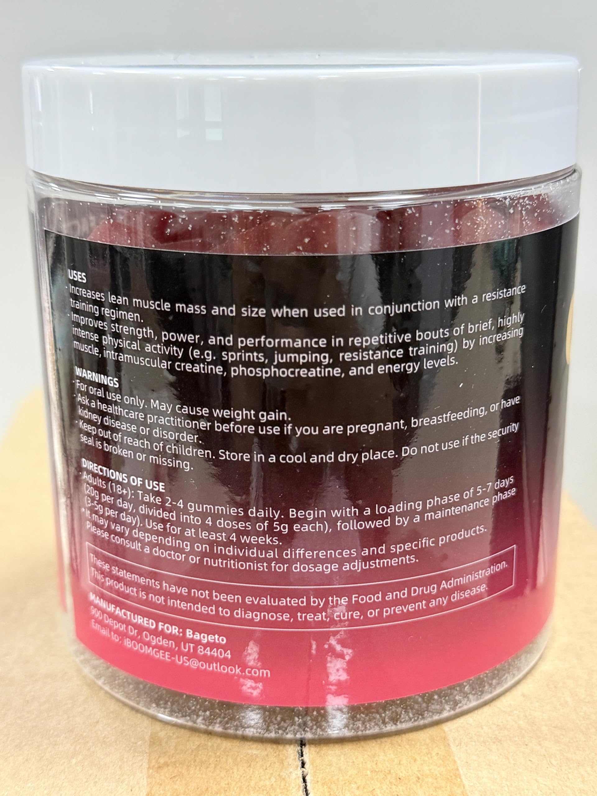 Creatine Monohydrate Gummies - 5g per Serving, Mixed Berry, Orange and Green Apple Flavor, 2-Pack