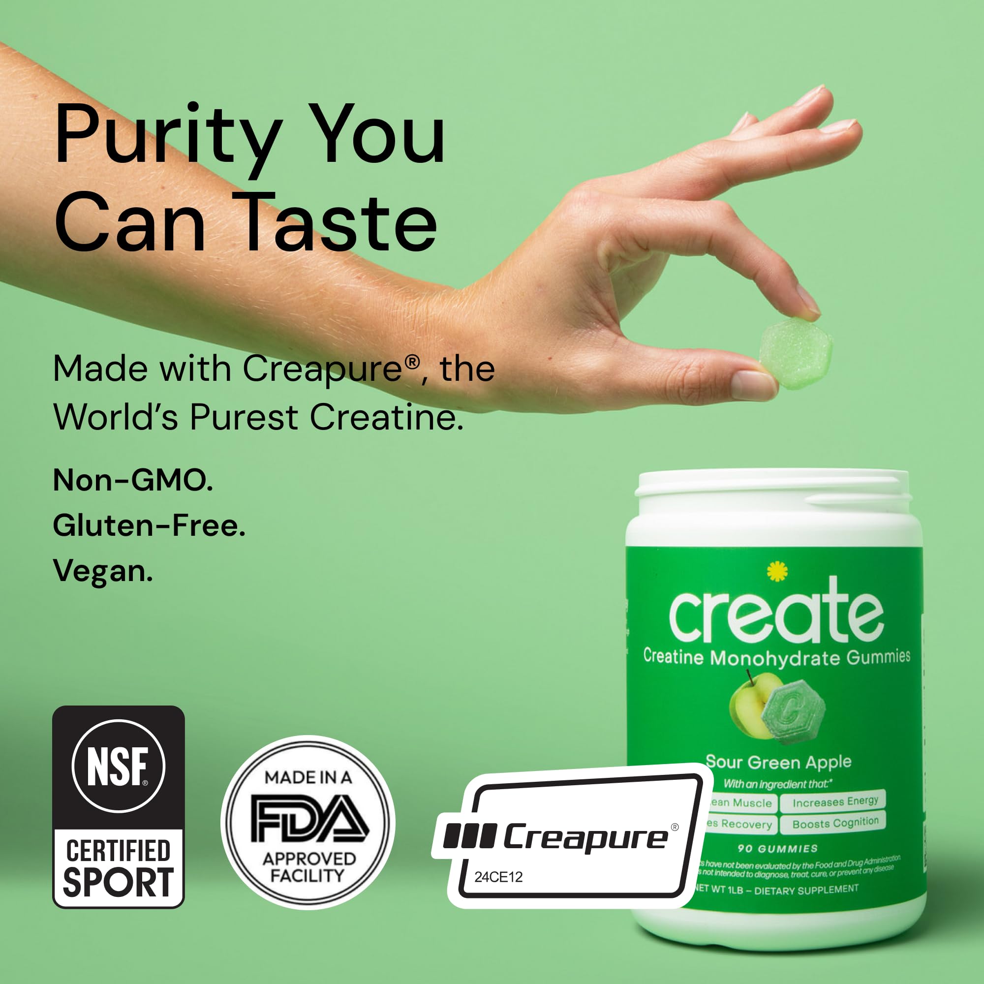 Create Creatine Monohydrate Gummies 1.5g – Vegan, Sour Green Apple