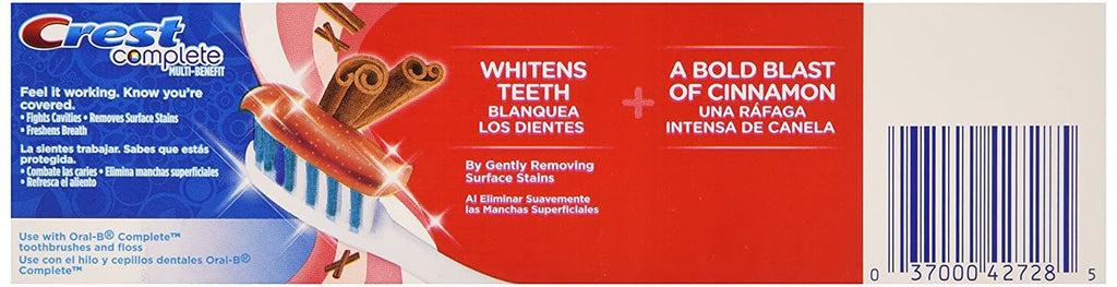 Crest Complete Cinnamon Rush Toothpaste 5.4 oz (3 Pack) - Whitening Fluoride