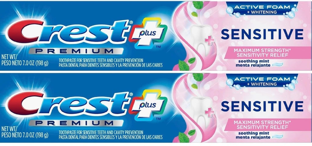 Crest Premium Plus Sensitive Toothpaste – Active Foam Whitening, Mint, 7oz (Pack of 2)